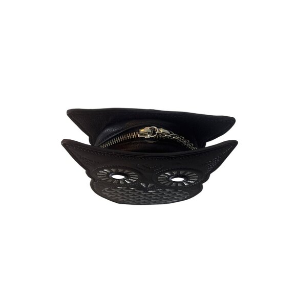 BCBG Max Azria Black Owl Wristlet Purse With Chain Strap & Zipper Closure - Picture 3 of 6